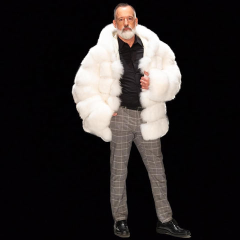 Mens white fox bomber