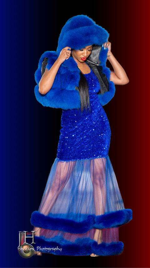 Sequin Fox Fur Gown Women's
