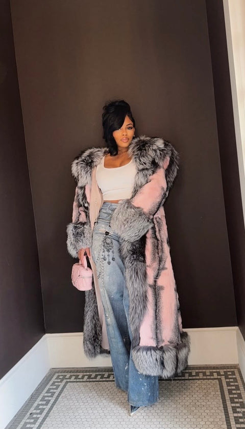 Pink Cross Rex Fur Coat