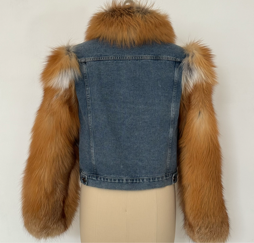 Natural Red fox Denim jacket– Cherish The Furs