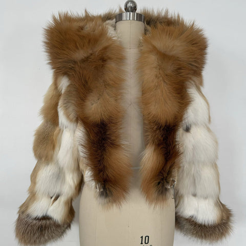 Natural white with red fox fur bomber jacket