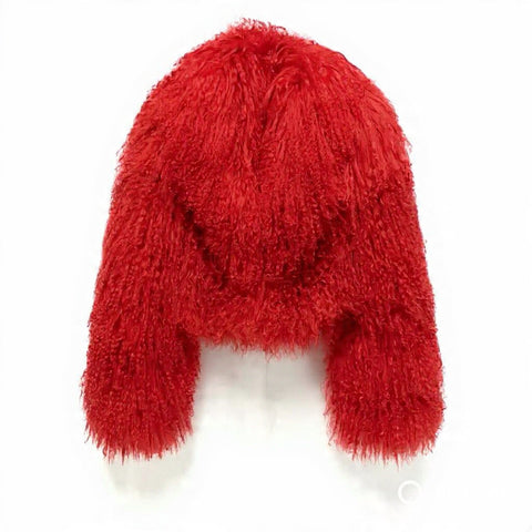 Red Mongolian cropped Fur Bomber