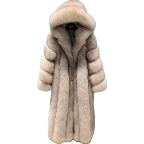 Natural Arctic blue fox full length fur coat