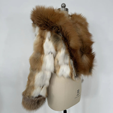 Natural white with red fox fur bomber jacket