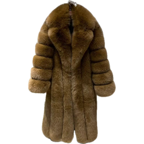 Dyed brown fox fur coat