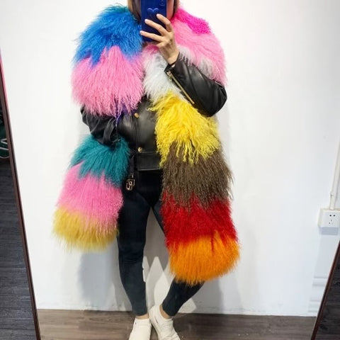 Extra long mongolian Rainbow scarf
