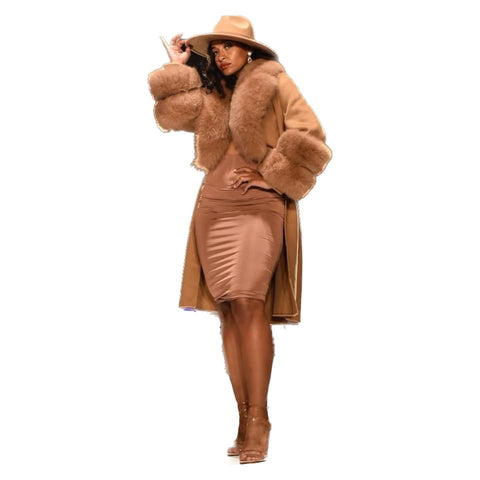 Cashmere Trench Coat with Fox Fur trim