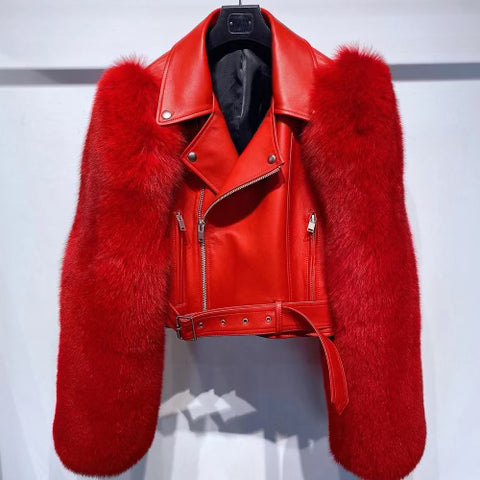 Lamb leather fox coat