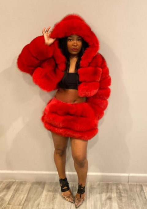 Fox Fur Bomber 2 Piece Set Women's