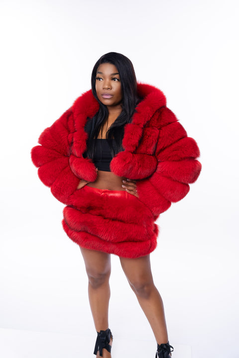Fox Fur Bomber 2 Piece Set Women's